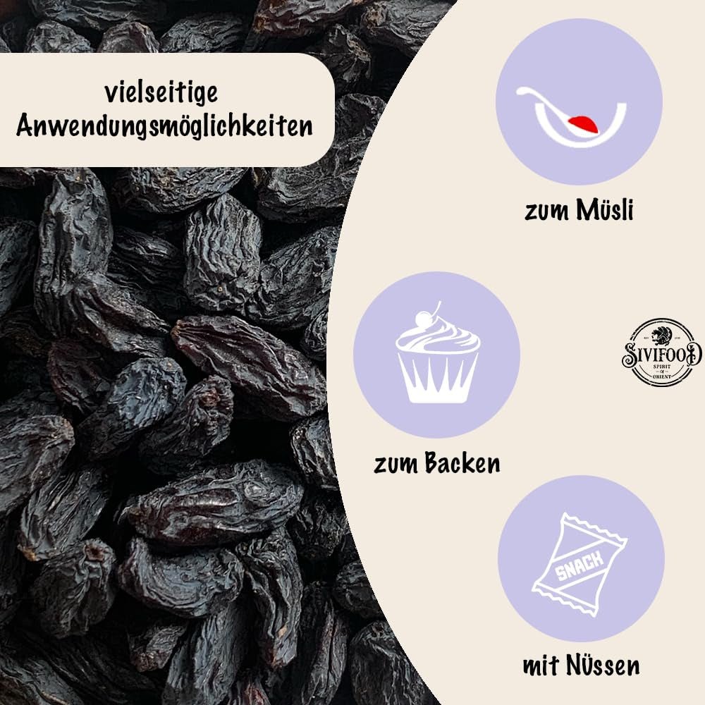 SIVIFOOD raisins secs noirs jumbo 300g - gros et délicieux raisins secs noirs de qualité supérieure, raisins fruités sucrés naturellement séchés, non sulfurés, non sucrés, sans huile, sans additifs Kishmish, produits déshydratés Naty Shop