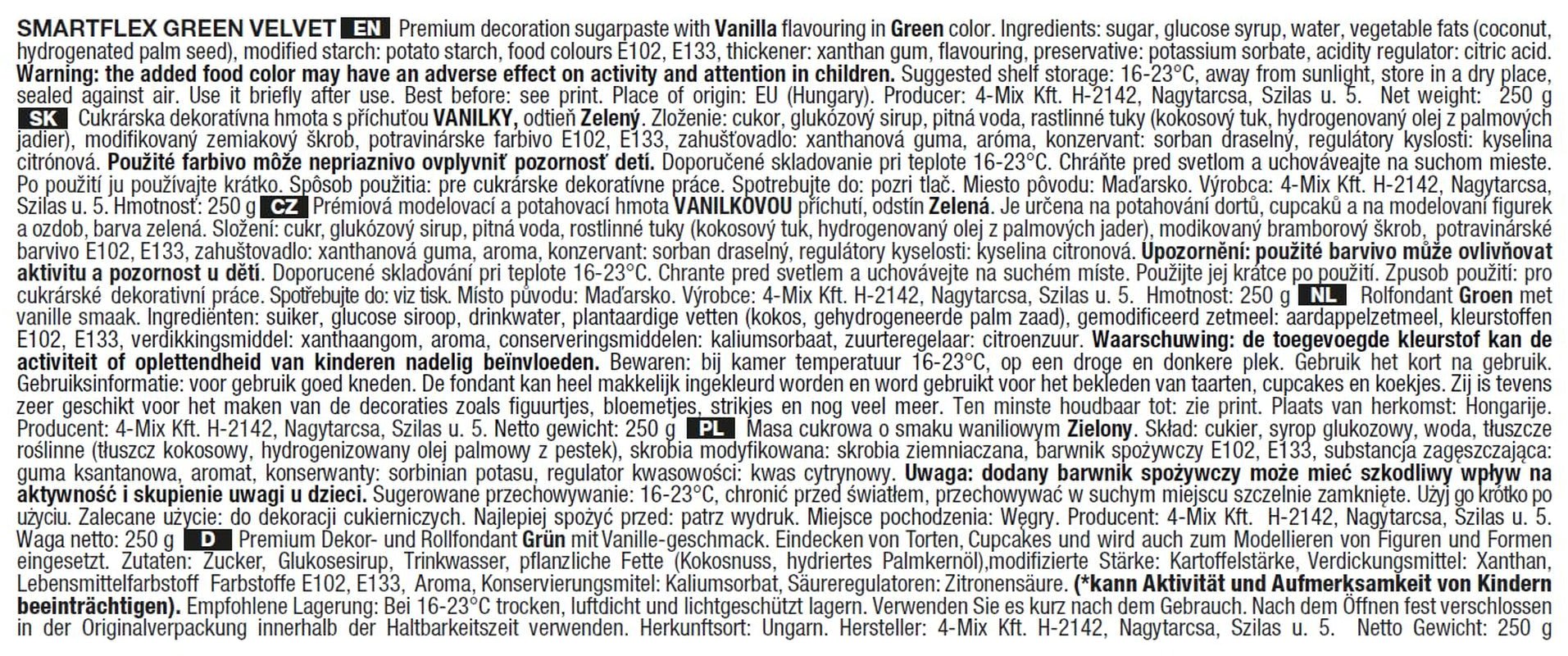 SmartFlex Fondant Green Velvet, 250 g (lot de 2) Pâte à sucre Naty Shop