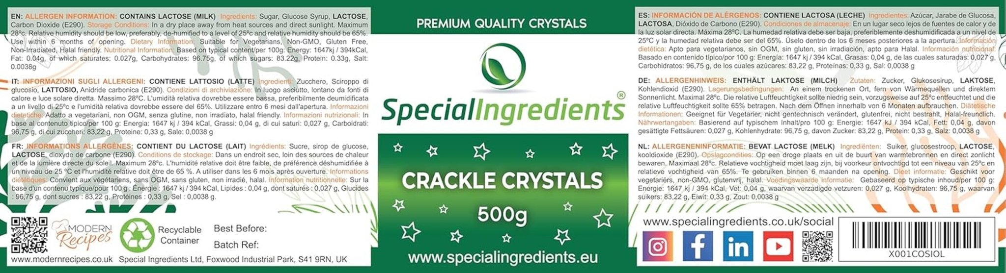 Special Ingredients Crackle Crystals Crackle 500g Cea mai înaltă calitate, fără OMG, ideal pentru prăjituri, dulciuri și înghețată Pasta de zahar Naty Shop