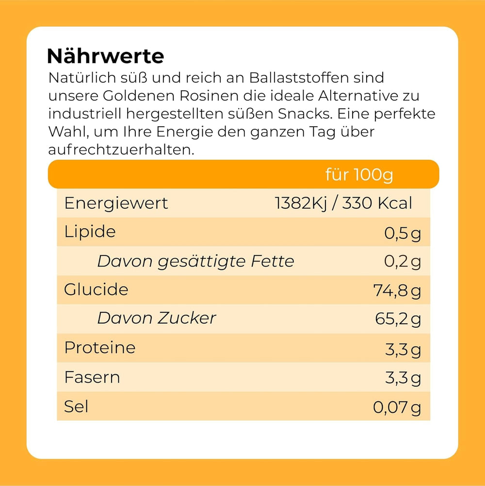 Raisins dorés | Raisins secs dorés 1 kg | Sans sucre | Gros raisins dorés | Sans OGM | Originaire d'Afrique du Sud | Riche en fibres | Produits déshydratés Naty Shop