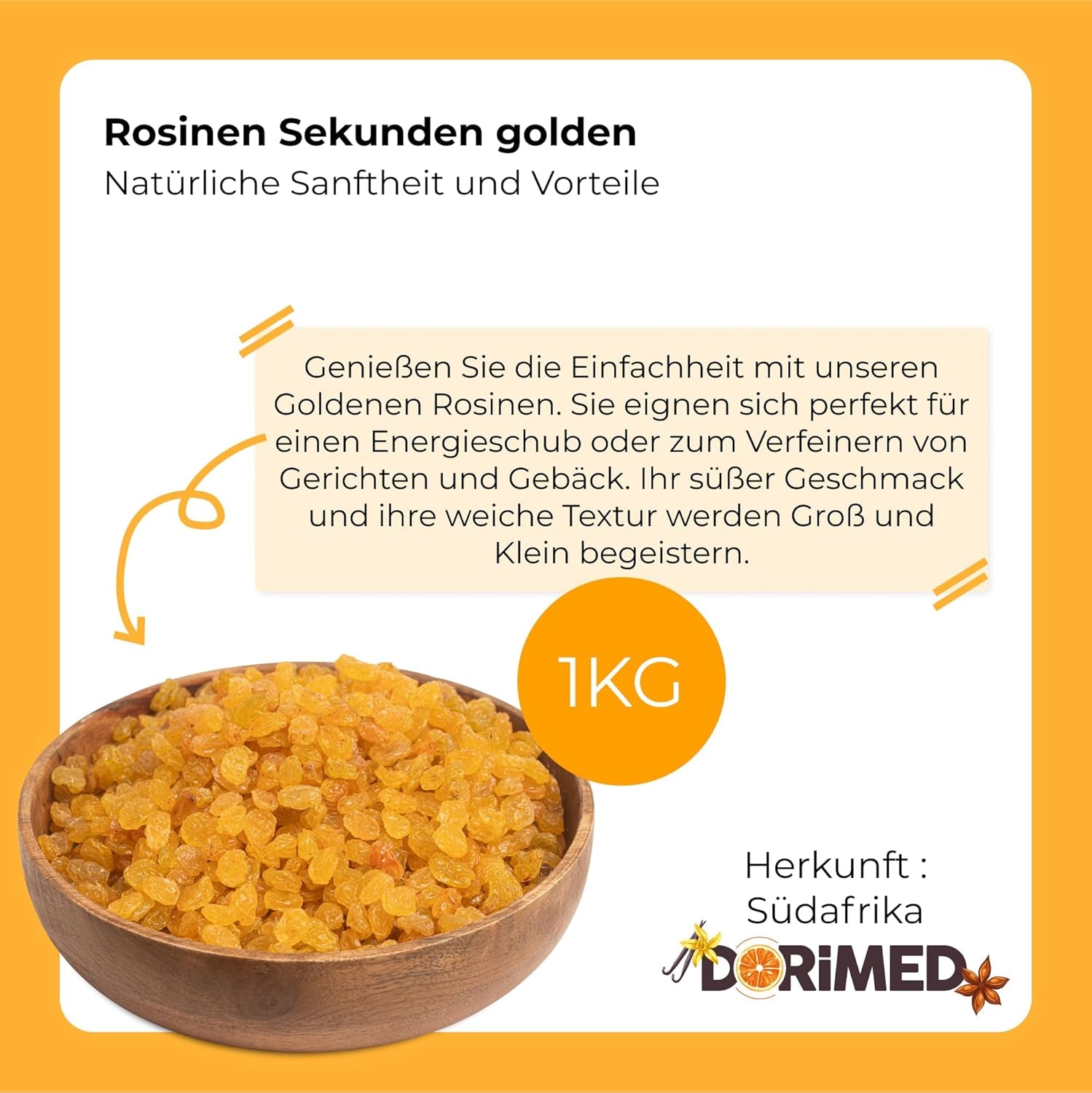 Raisins dorés | Raisins secs dorés 1 kg | Sans sucre | Gros raisins dorés | Sans OGM | Originaire d'Afrique du Sud | Riche en fibres | Produits déshydratés Naty Shop