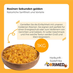 Raisins dorés | Raisins secs dorés 1 kg | Sans sucre | Gros raisins dorés | Sans OGM | Originaire d'Afrique du Sud | Riche en fibres | Produits déshydratés Naty Shop
