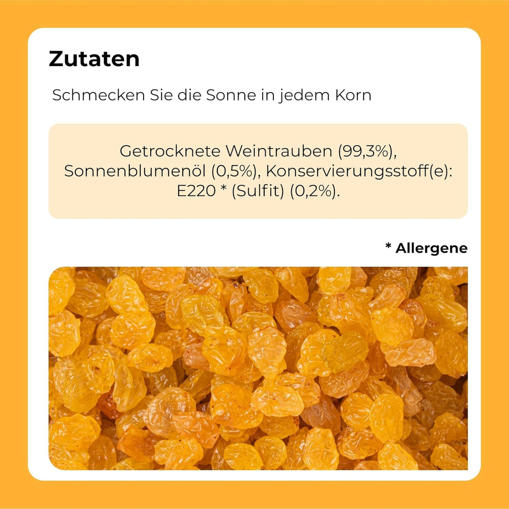 Raisins dorés | Raisins secs dorés 1 kg | Sans sucre | Gros raisins dorés | Sans OGM | Originaire d'Afrique du Sud | Riche en fibres | Produits déshydratés Naty Shop