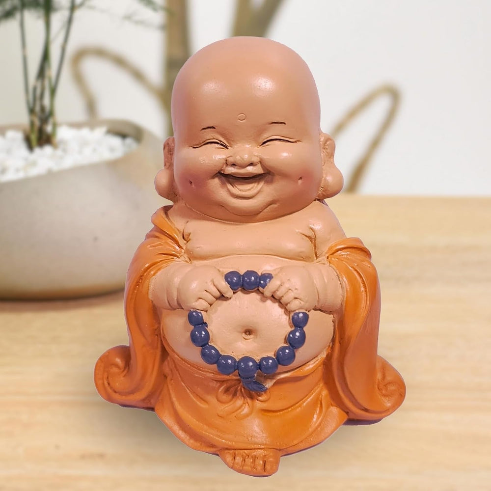 Statue Bouddha rieur avec chapelet - Figurine inspirante et joyeuse - Talisman porte-bonheur plein de positivité - Idée cadeau mignonne et spirituelle - -H 10 cm - Zen'Light Statues et sculptures Naty Shop
