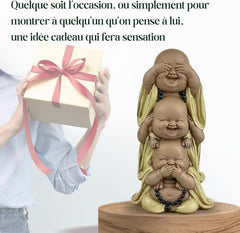 Statue 3 Bouddhas rieurs - Ne rien voir - Ne rien entendre - Ne rien dire - Bébé Bouddha Ensemble symbolique - Ambiance paisible et joyeuse - Déco Zen - H 18 cm - Zen'Light Statuettes et sculptures Naty Shop