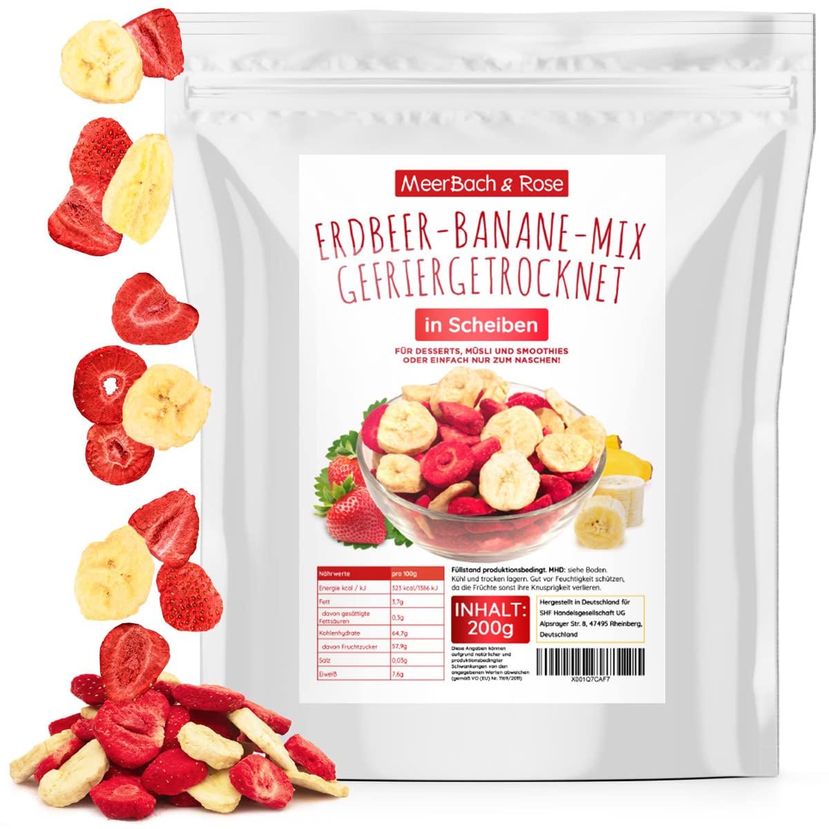 Mélange fraise-banane 200g - fraises lyophilisées et bananes lyophilisées comme délicieuse collation en sachet Produits déshydratés Naty Shop Titre par défaut