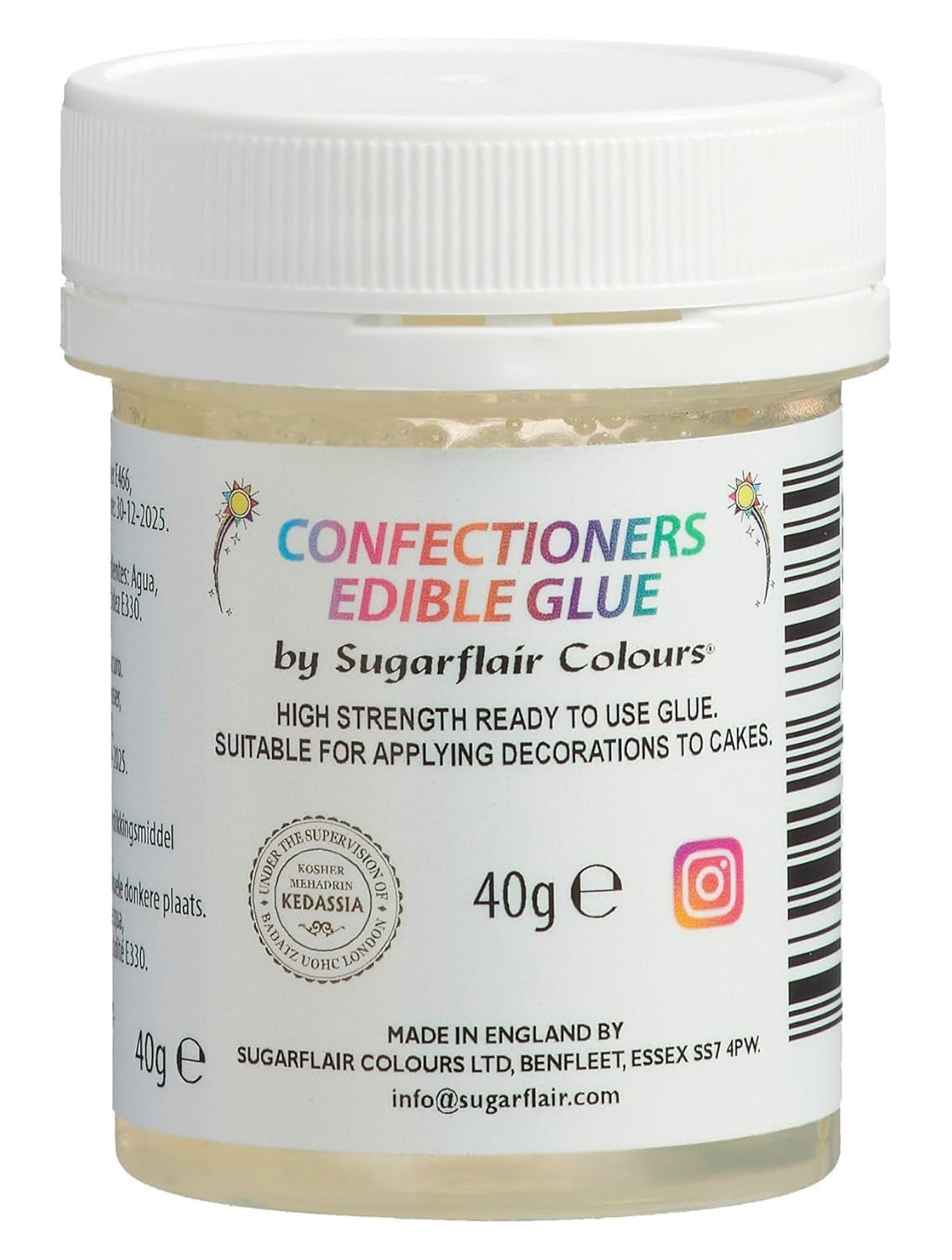Sugarflair Confectioners Glue Colle Comestible - colle comestible pour décorer gâteaux, massepain, fondants, biscuits, cupcakes et biscuits - 40ml Pâte à Sucre Naty Shop Default Title