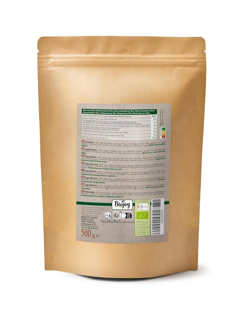 Raisins secs bio Biojoy (500 g), produits déshydratés Naty Shop séchés et non soufrés