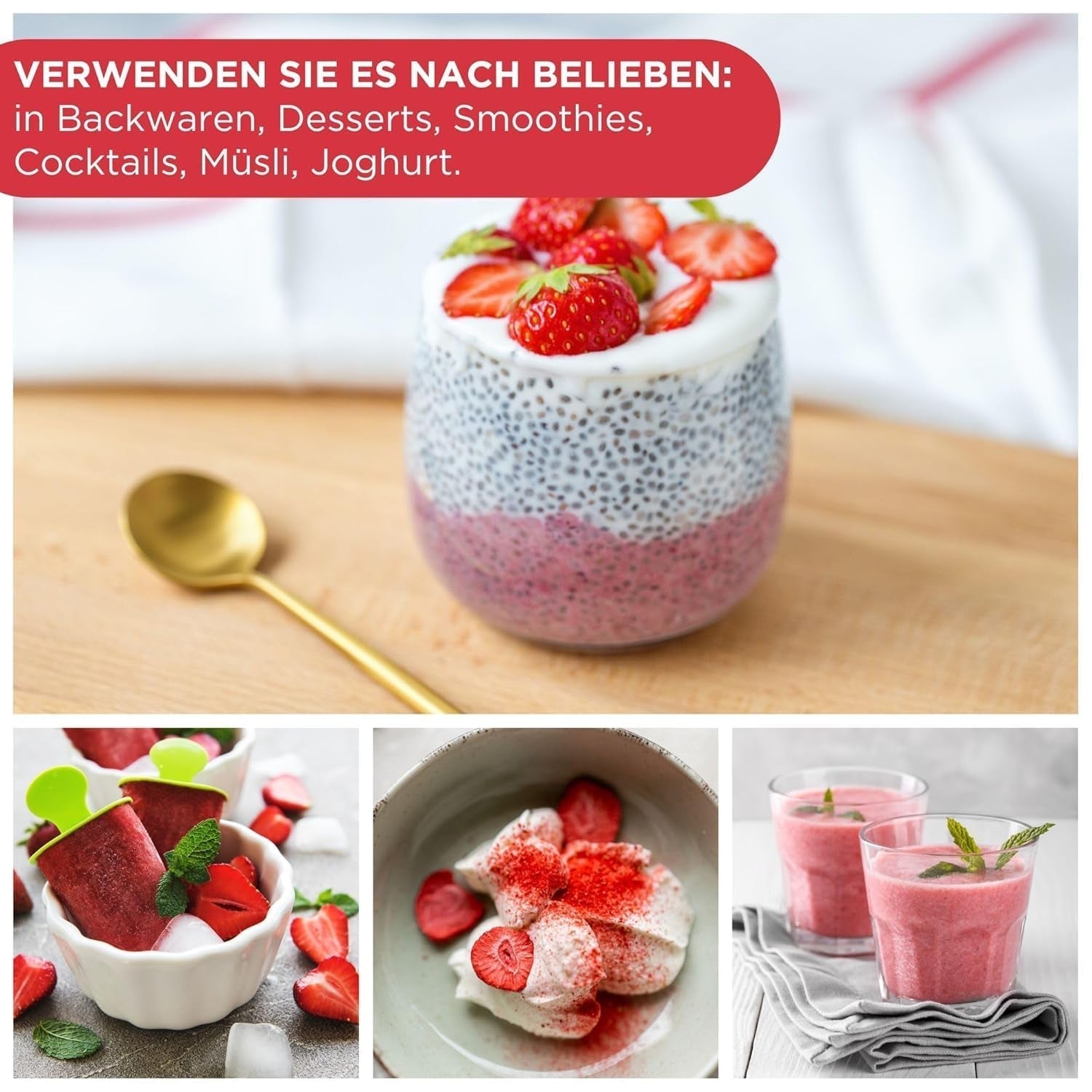 Fraises lyophilisées Summer - lot de 5 - délicieux snacks croquants sans sucre, 100% naturels, pour enfants et adultes, idéal pour les céréales et les lunch box (55g) Produits déshydratés Naty Shop