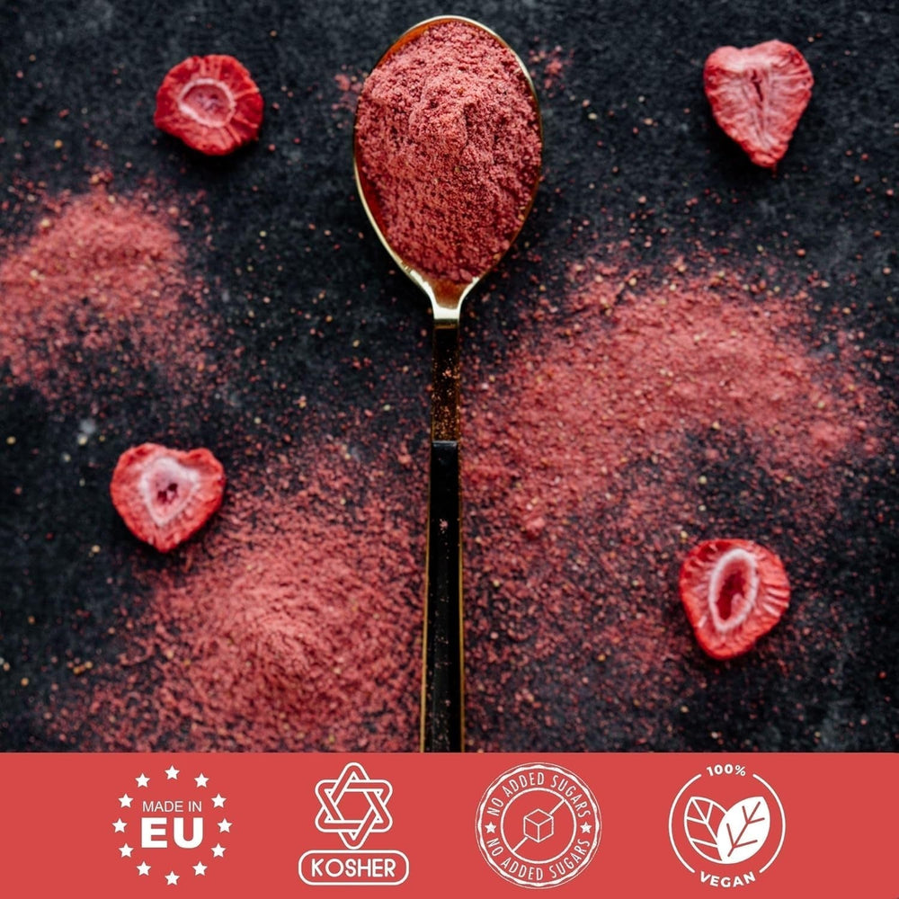 Fraises lyophilisées Summer - lot de 5 - délicieux snacks croquants sans sucre, 100% naturels, pour enfants et adultes, idéal pour les céréales et les lunch box (55g) Produits déshydratés Naty Shop