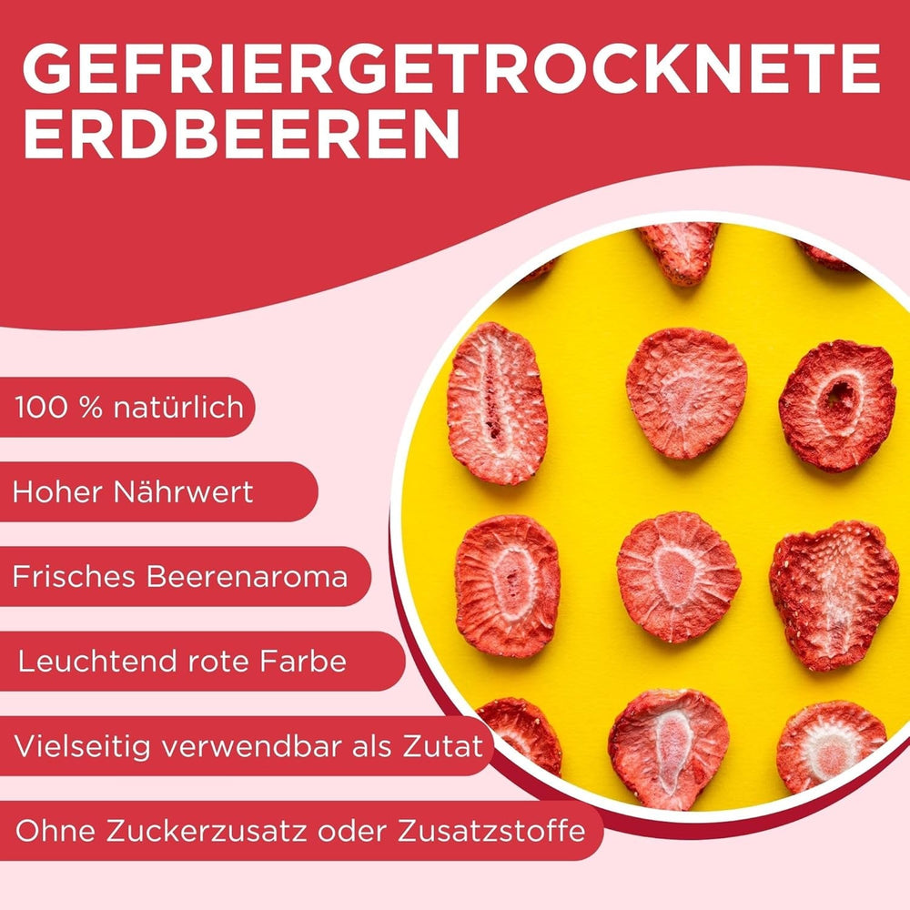 Fraises lyophilisées Summer - lot de 5 - délicieux snacks croquants sans sucre, 100% naturels, pour enfants et adultes, idéal pour les céréales et les lunch box (55g) Produits déshydratés Naty Shop