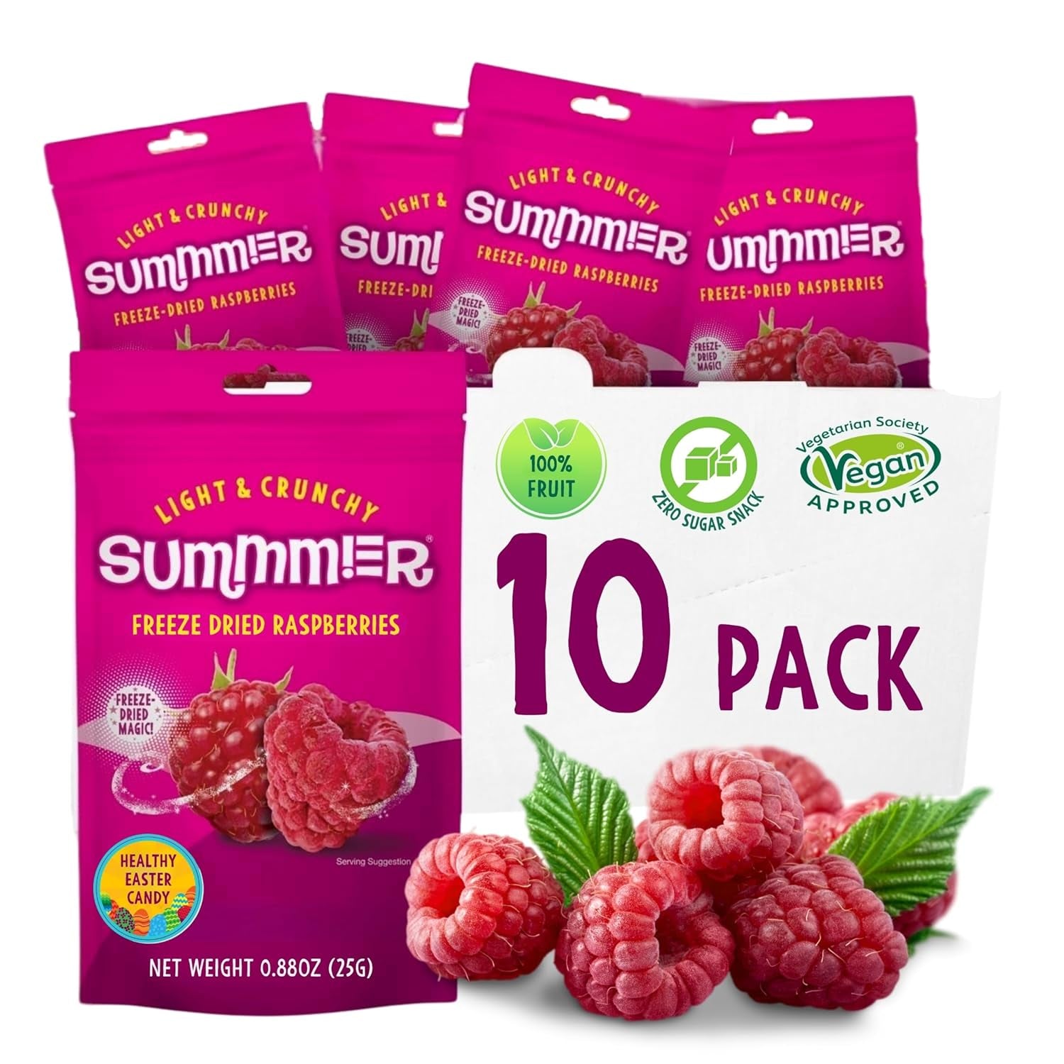 Fraises lyophilisées Summer - paquet de 5 - délicieux snacks croquants sans sucre, 100% naturels, pour enfants et adultes, idéal pour les céréales et les lunch box (55g) Produits déshydratés Naty Shop Pack de 10 Framboises
