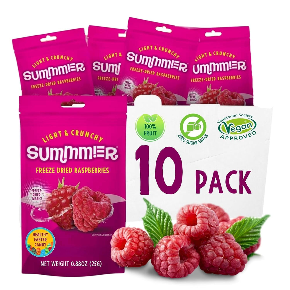 Fraises lyophilisées Summer - paquet de 5 - délicieux snacks croquants sans sucre, 100% naturels, pour enfants et adultes, idéal pour les céréales et les lunch box (55g) Produits déshydratés Naty Shop Pack de 10 Framboises