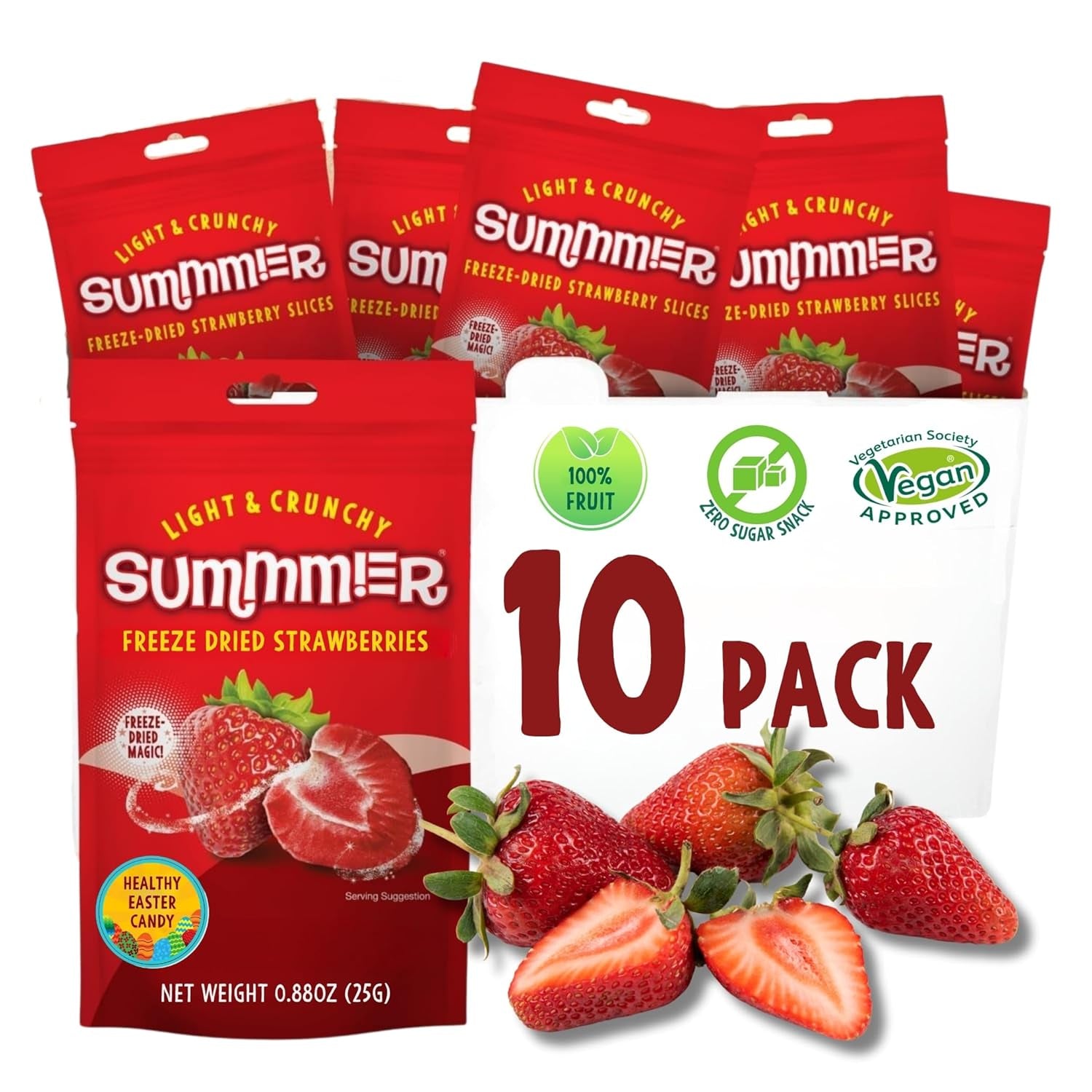 Fraises lyophilisées Summer - paquet de 5 - délicieux snacks croquants sans sucre, 100% naturels, pour enfants et adultes, idéal pour les céréales et les boîtes à lunch (55g) Produits déshydratés Naty Shop Pack de 10 Fraises