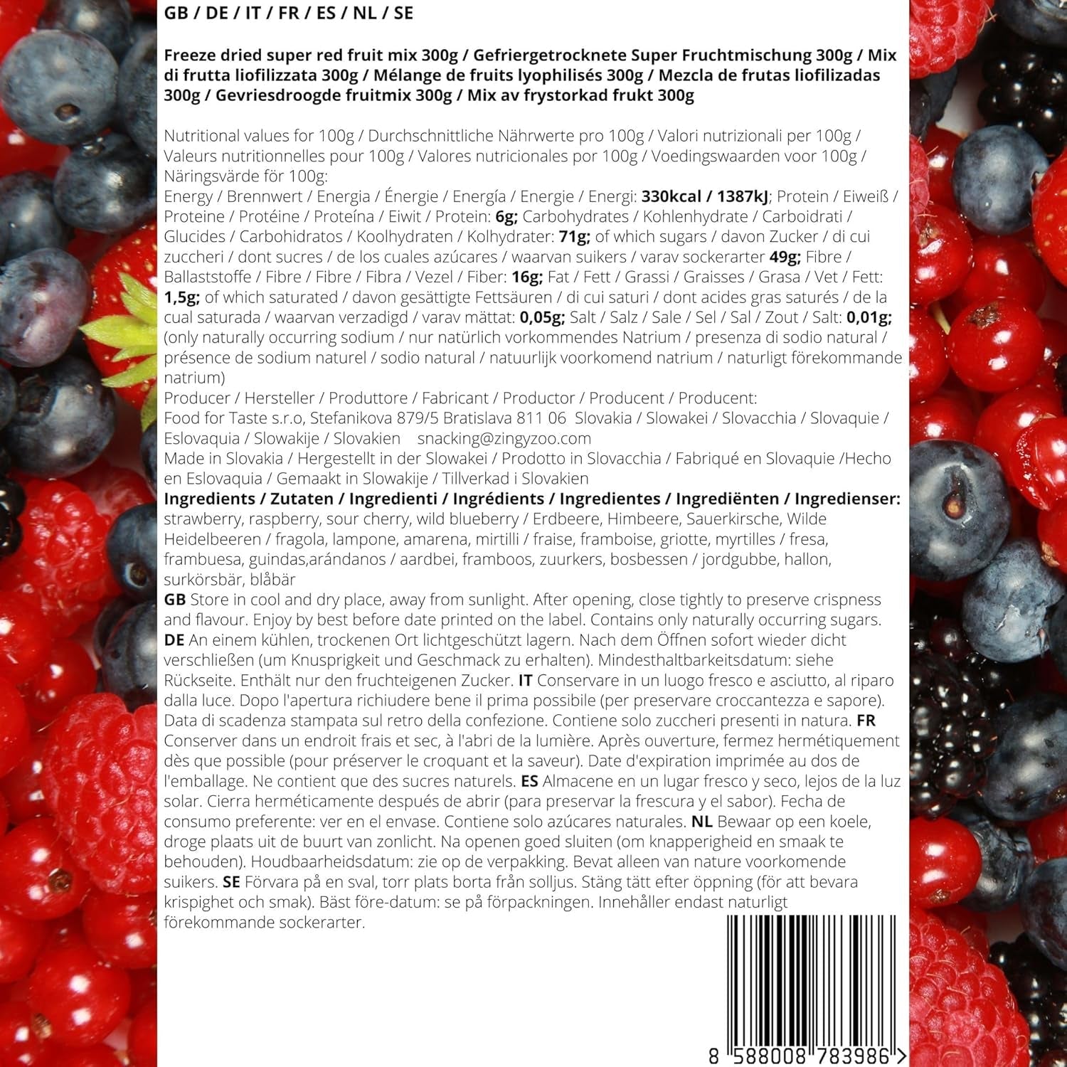 Mélange de fruits lyophilisés Super Baies | XL 300g Fruits secs sans sucre | Fruits secs | Fruits secs Fraises lyophilisées Framboises Myrtilles lyophilisées ZingyZoo Produits déshydratés Naty Shop