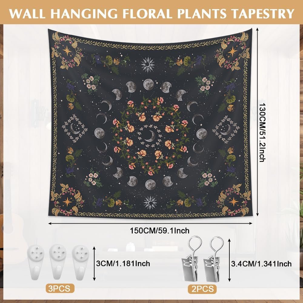 Tapisserie 130 130mx150m phases de lune toile fleur Accueil - Accessoires et Décorations Naty Shop