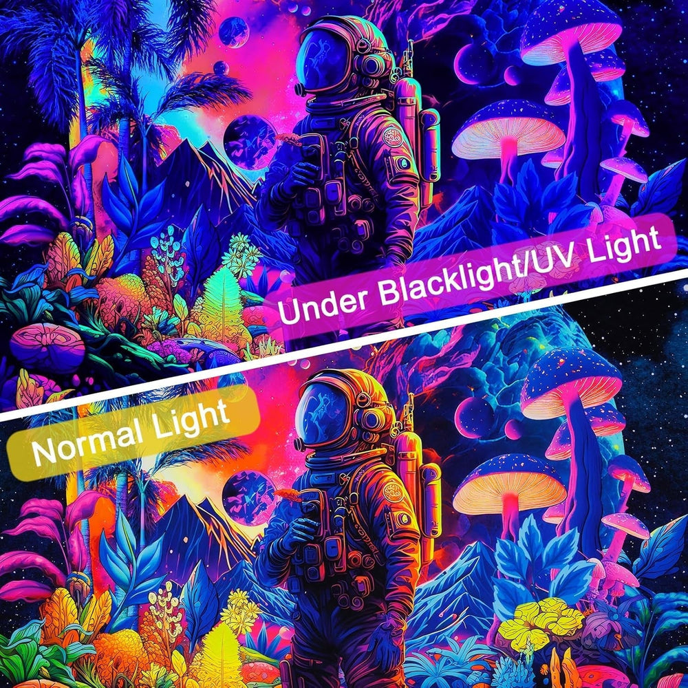 Tapisserie alishomtll lumière noire astronaute champignon fluorescent botanique Maison - Accessoires et Décorations Naty Shop