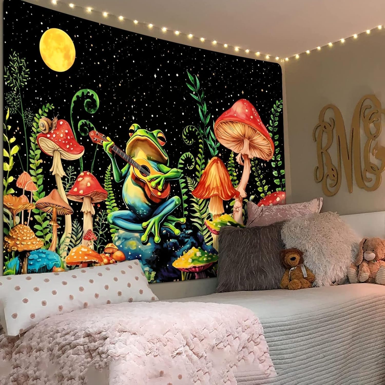 Tapisserie alishomtll grenouille champignon lune étoiles colorées Maison - Accessoires et Décorations Naty Shop
