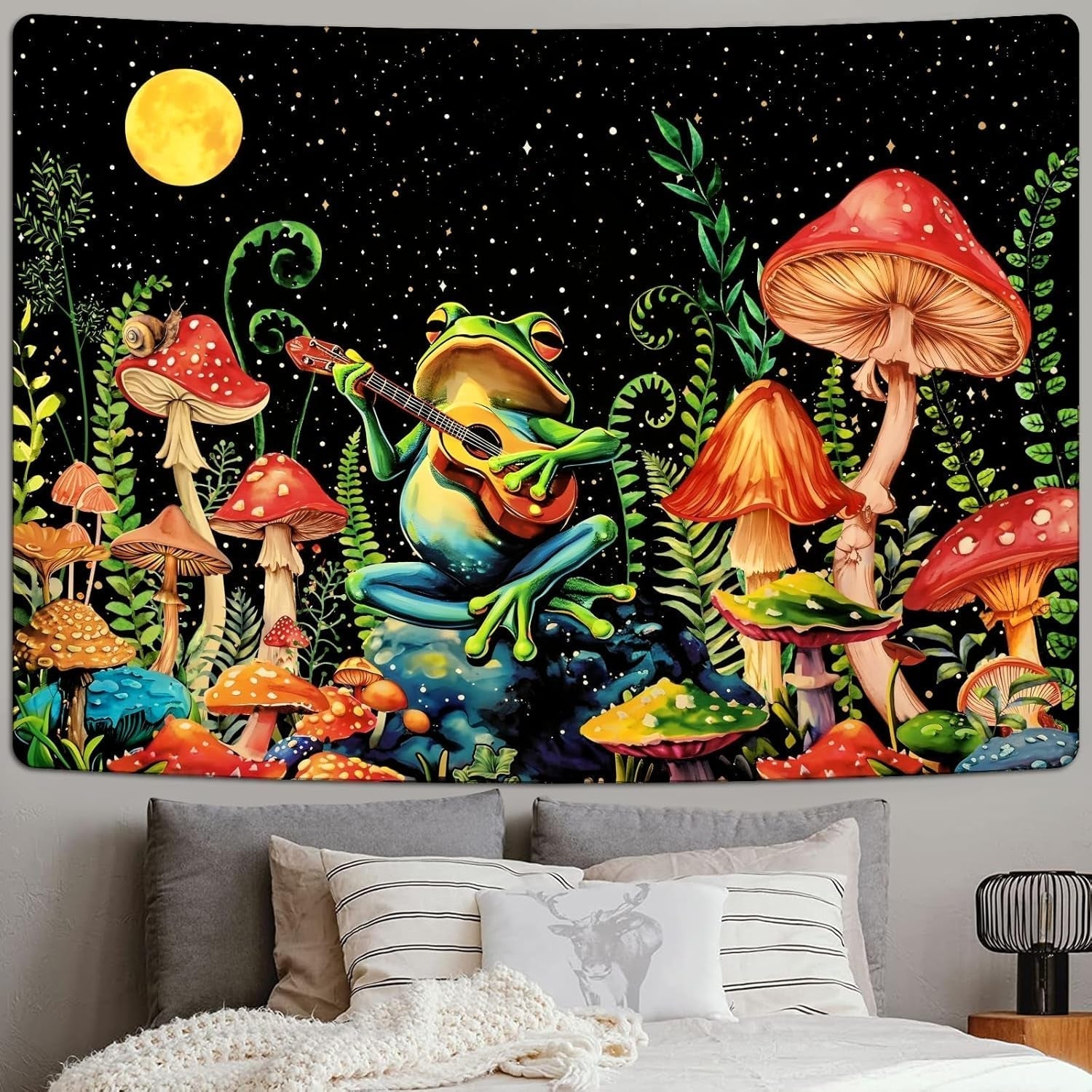 Tapisserie alishomtll grenouille champignon lune étoiles colorées Maison - Accessoires et Décorations Naty Shop