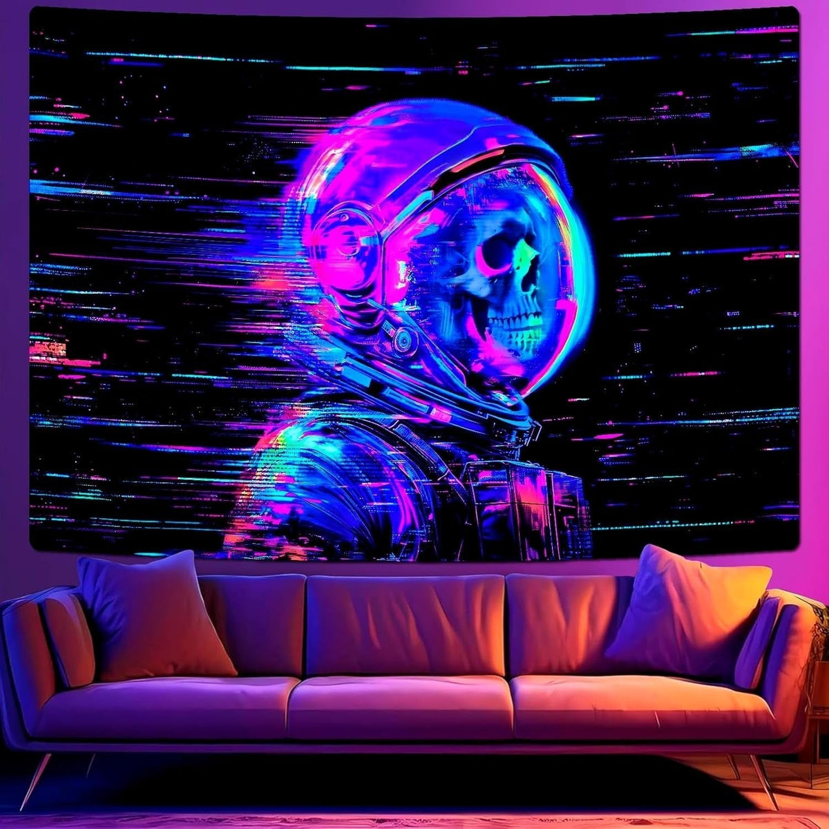 Tapisserie alishomtll crâne fluorescent astronaute lumière noire Maison - Accessoires et Décorations Naty Shop Multi 210L X 150B Cm
