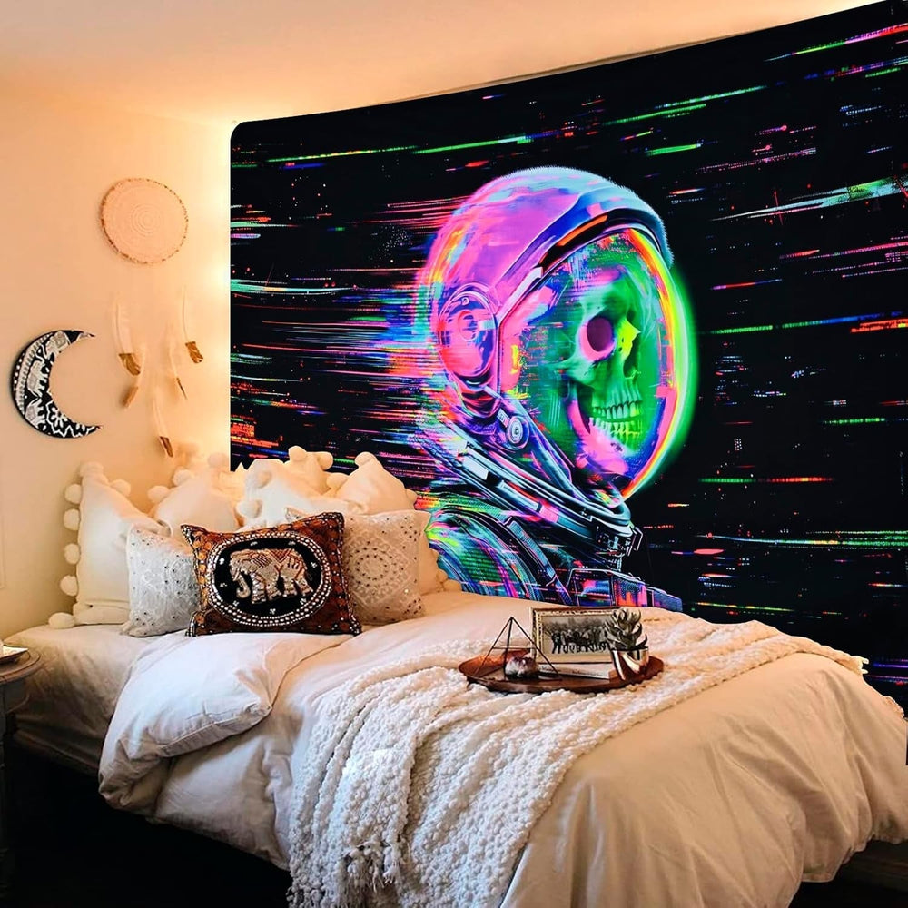 Tapisserie alishomtll crâne fluorescent astronaute lumière noire Maison - Accessoires et Décorations Naty Shop