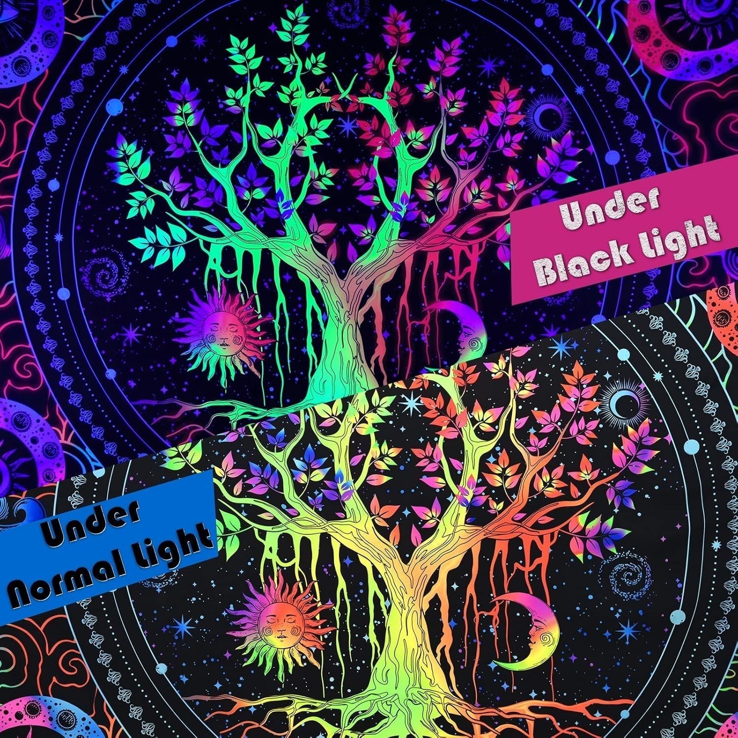 Tapiserie alishomtll tree life fluorescent sun and moon Casa - Accesorii si Decoratiuni Naty Shop