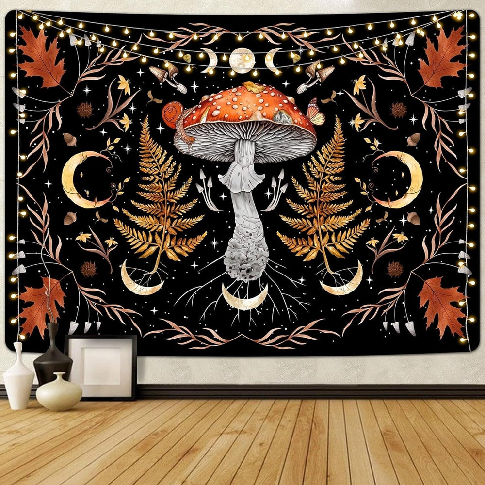 Tapisserie alishomtll vintage champignon lune feuille d'érable botanique Maison - Accessoires et Décorations Naty Shop Multi 150L X 130B Cm