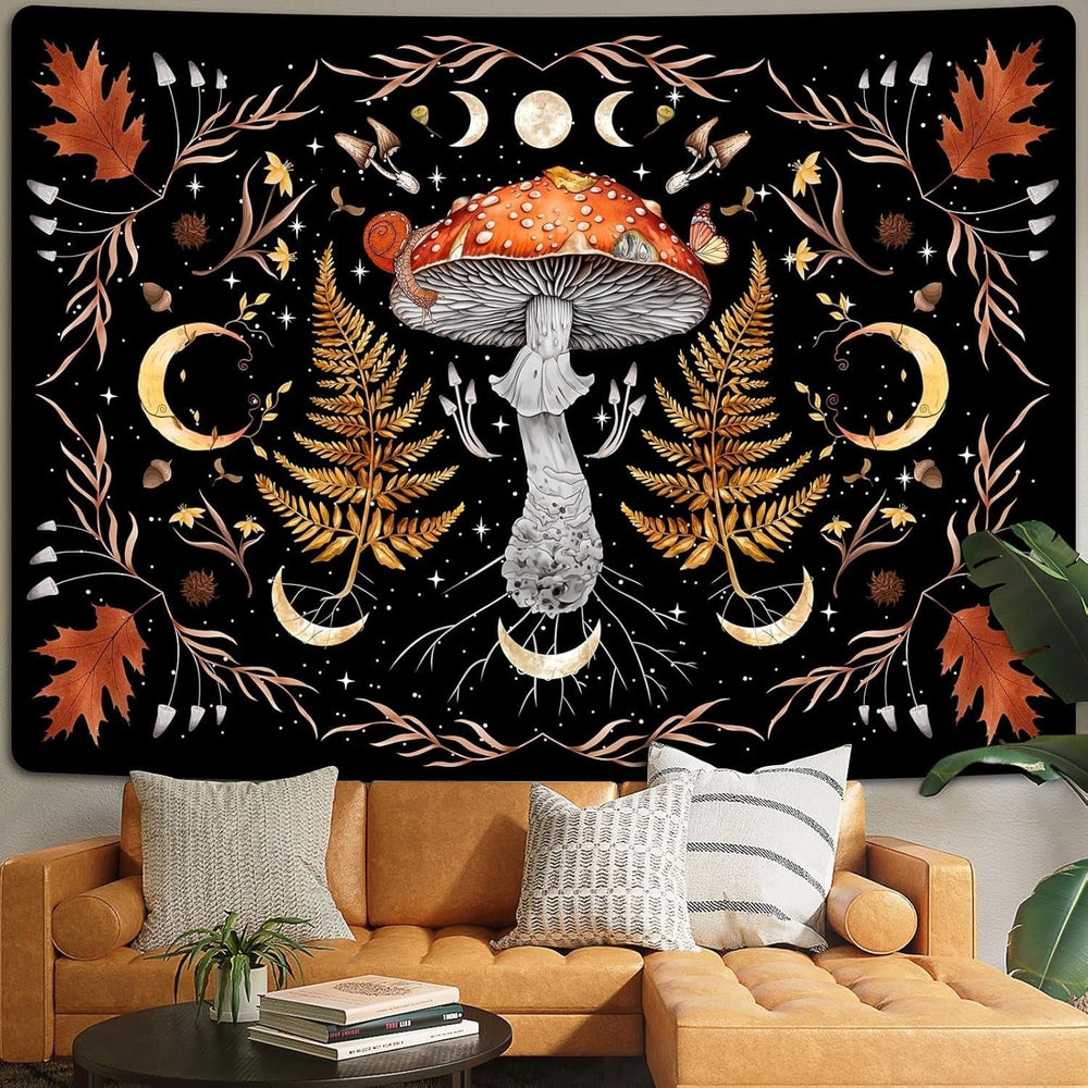 Tapisserie alishomtll vintage champignon lune feuille d'érable botanique Maison - Accessoires et Décorations Naty Shop