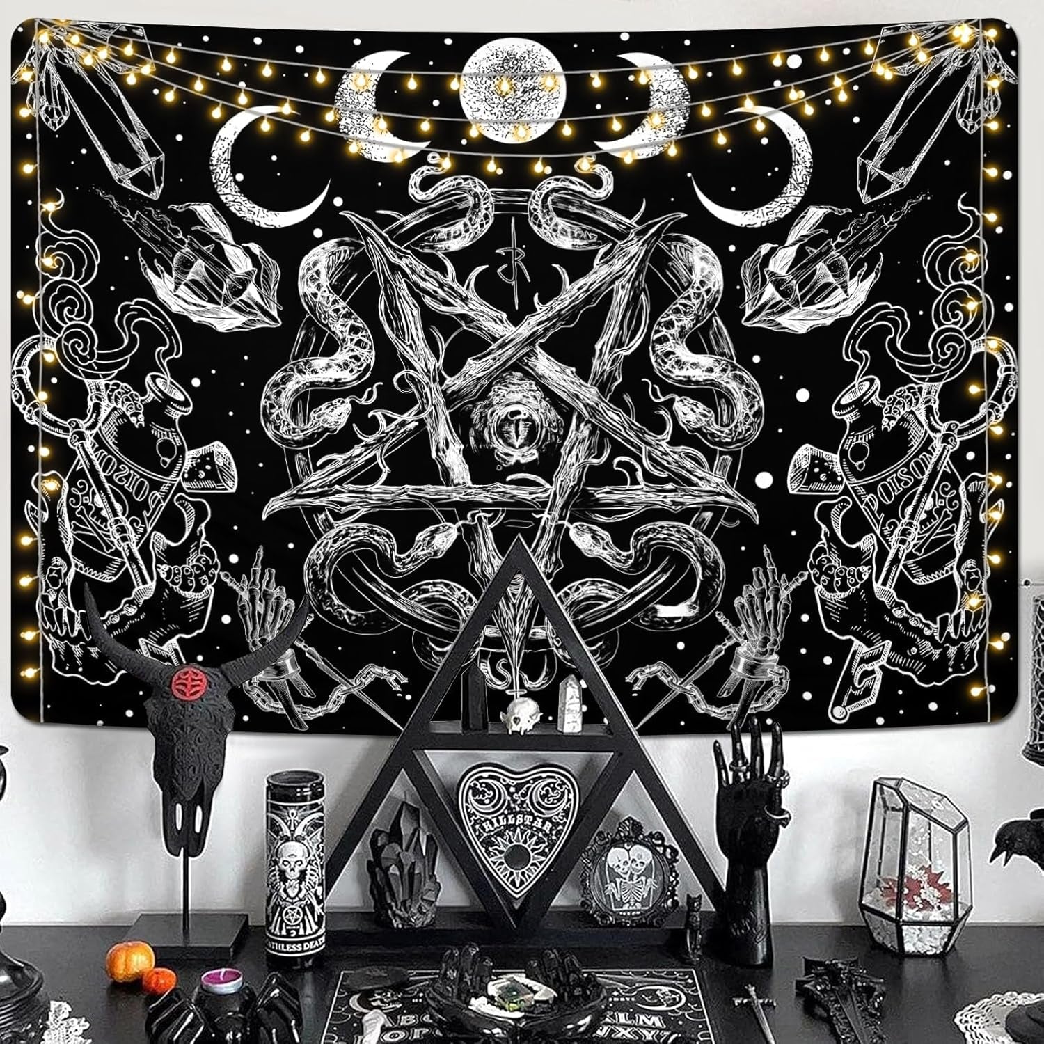 Tapisserie alishomtll witchy serpent esthétique gothique pentagramme mural Maison - Accessoires et Décorations Naty Shop