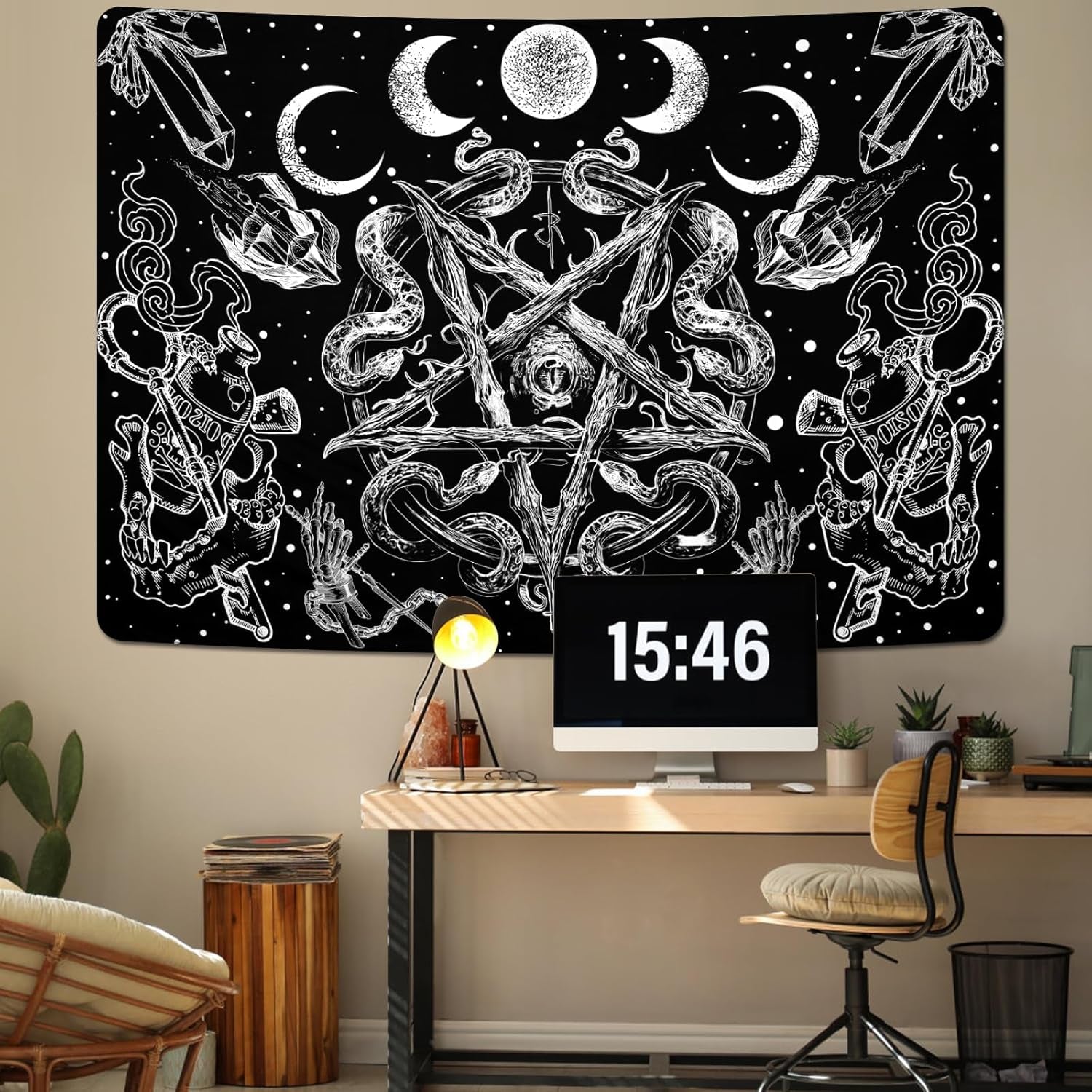 Tapisserie alishomtll witchy serpent esthétique gothique pentagramme mural Maison - Accessoires et Décorations Naty Shop