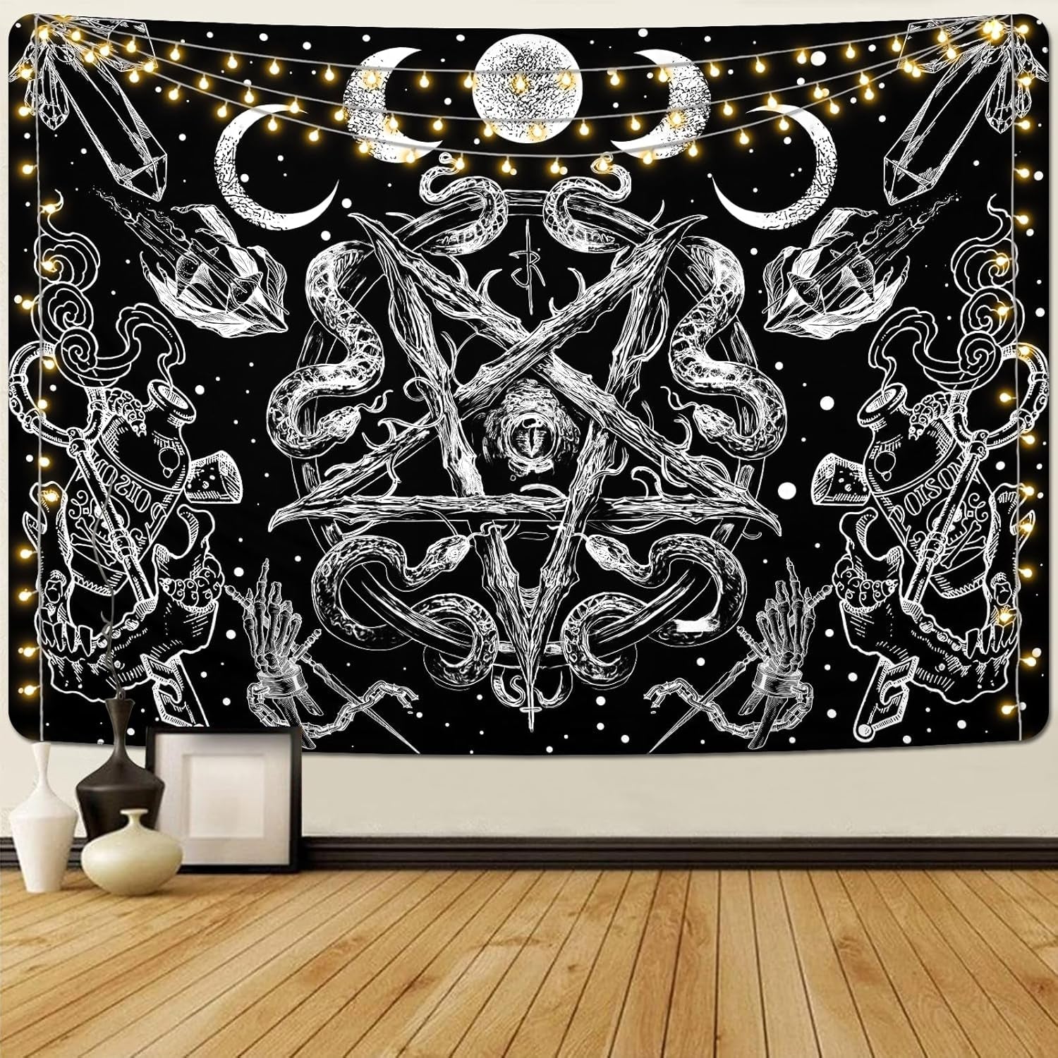 Tapisserie alishomtll witchy serpent esthétique gothique pentagramme mur Maison - Accessoires et Décorations Naty Shop Pentagram 210L X 150B Cm