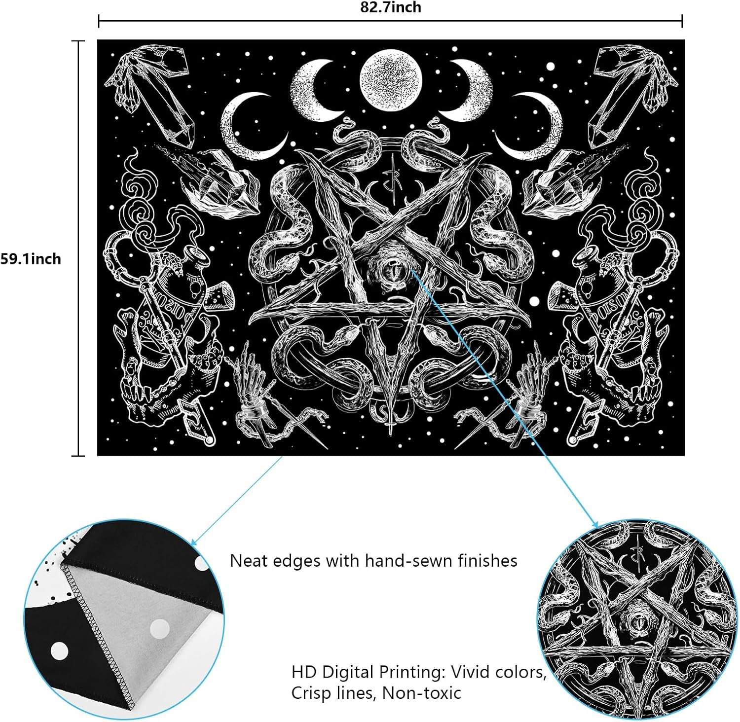 Tapisserie alishomtll witchy serpent esthétique gothique pentagramme mural Maison - Accessoires et Décorations Naty Shop