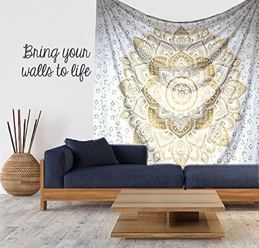 Tapisserie mandala métallisé doré jeté de plage indien en coton Casa - Accessoires et Décorations Naty Shop