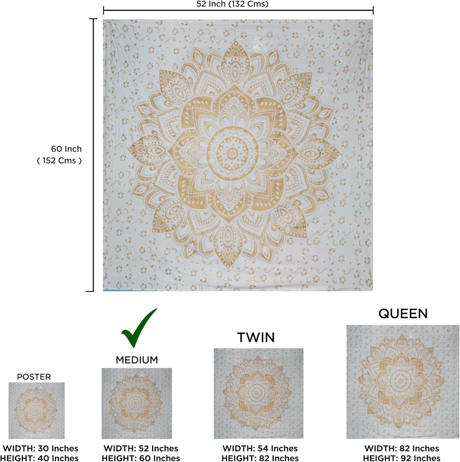 Tapisserie mandala métallisé doré jeté de plage indien en coton Casa - Accessoires et Décorations Naty Shop