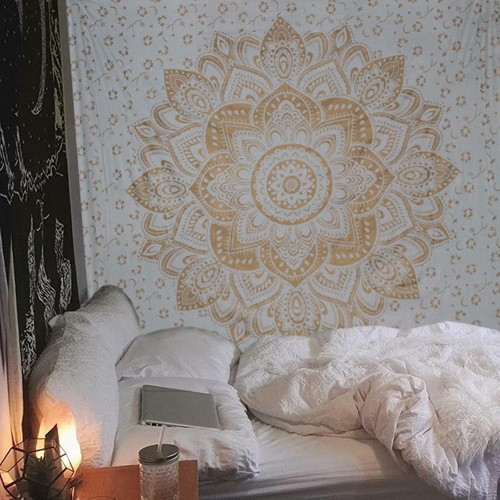 Tapisserie mandala métallisé doré jeté de plage indien en coton Casa - Accessoires et Décorations Naty Shop