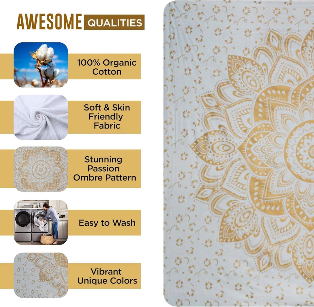 Tapisserie mandala métallisé doré jeté de plage indien en coton Casa - Accessoires et Décorations Naty Shop