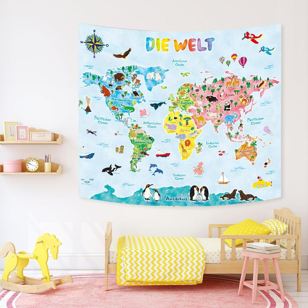 Tapisserie Bashom Carte du monde animalier allemand pour enfant Accueil - Accessoires et Décoration Naty Shop