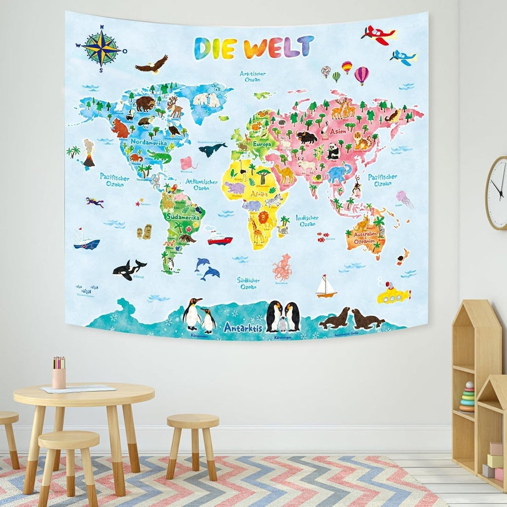 Tapisserie Bashom Carte du monde animalier allemand pour enfant Accueil - Accessoires et Décoration Naty Shop