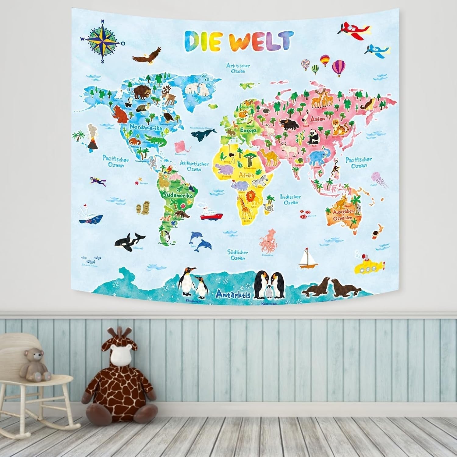 Tapisserie Bashom Carte du monde animalier allemand pour enfant Accueil - Accessoires et Décoration Naty Shop