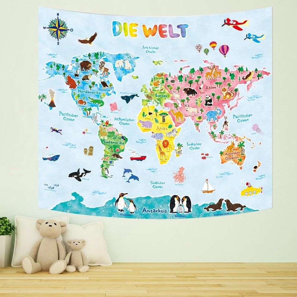 Tapisserie Bashom Carte du monde animalier allemand pour enfant Accueil - Accessoires et Décoration Naty Shop