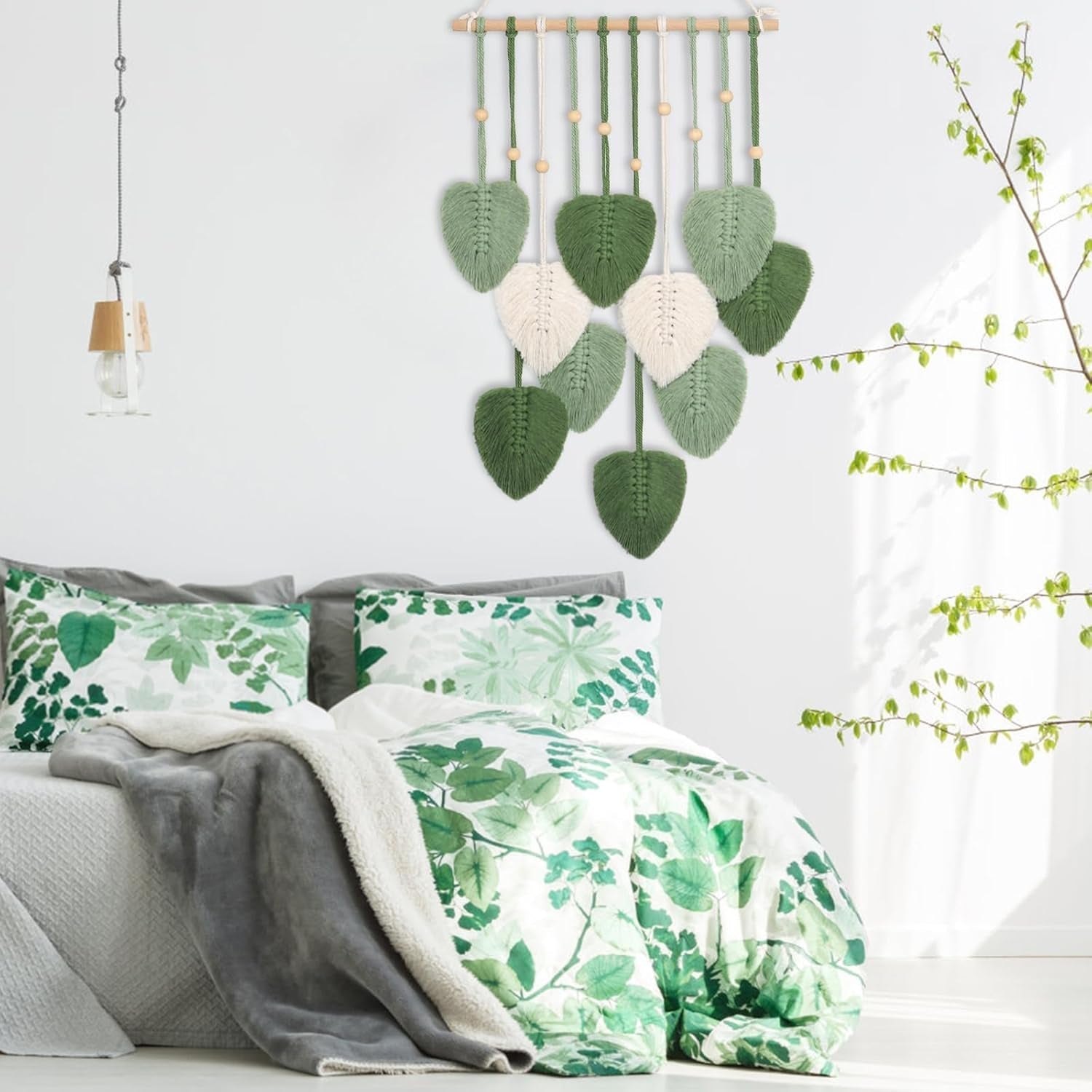 Tapisserie betylfoy perles bois feuilles vertes Maison - Accessoires et Décorations Naty Shop