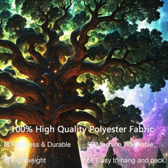 Tapisserie lumière noire forêt psychédélique nature arbre étoiles galaxie Maison - Accessoires et Décorations Naty Shop