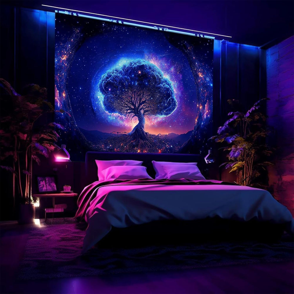 Tapisserie arbre lumière noire esthétique spatiale Maison - Accessoires et Décorations Naty Shop