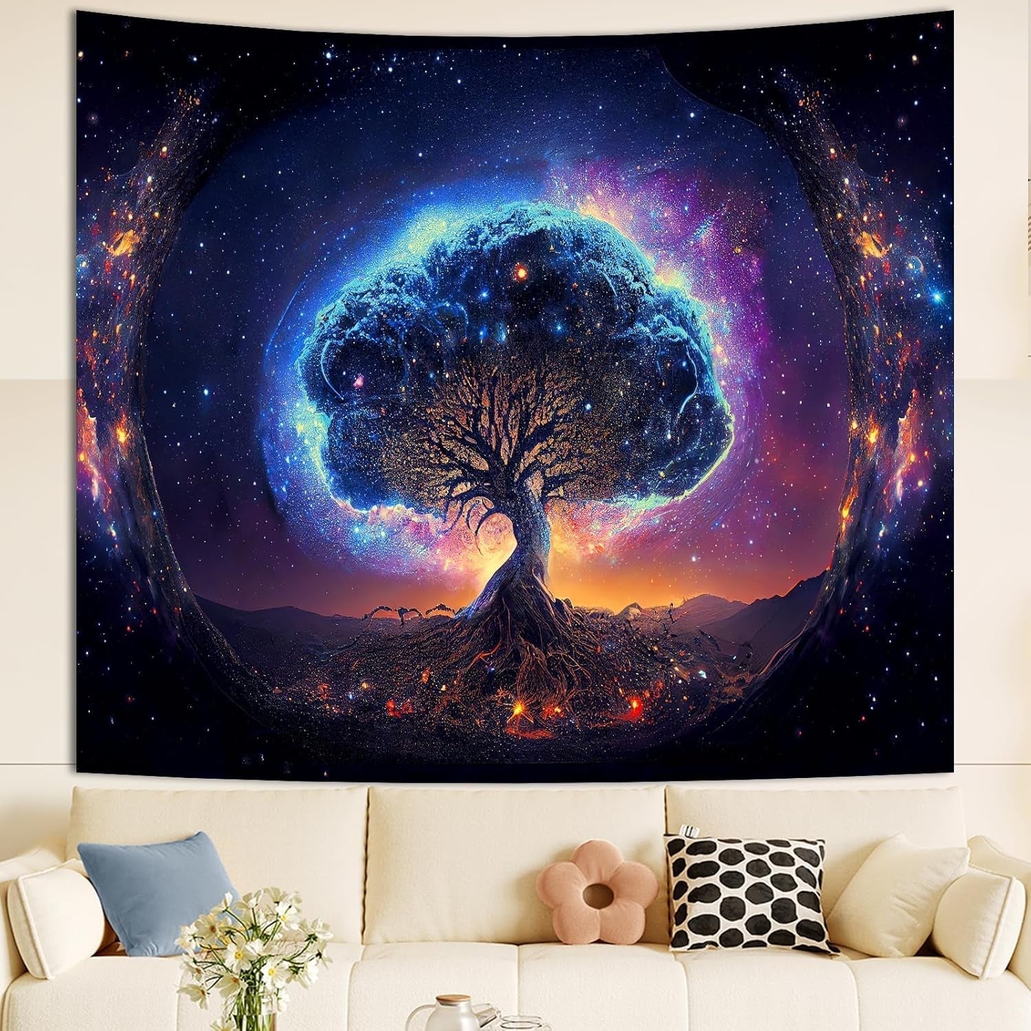 Tapisserie arbre lumière noire esthétique spatiale Maison - Accessoires et Décorations Naty Shop