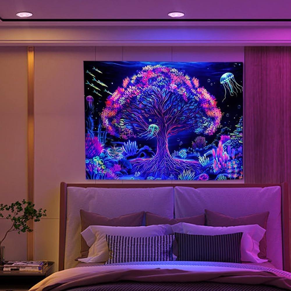 Tapisserie arbre de vie mandala fluo Accueil - Accessoires et Décorations Naty Shop