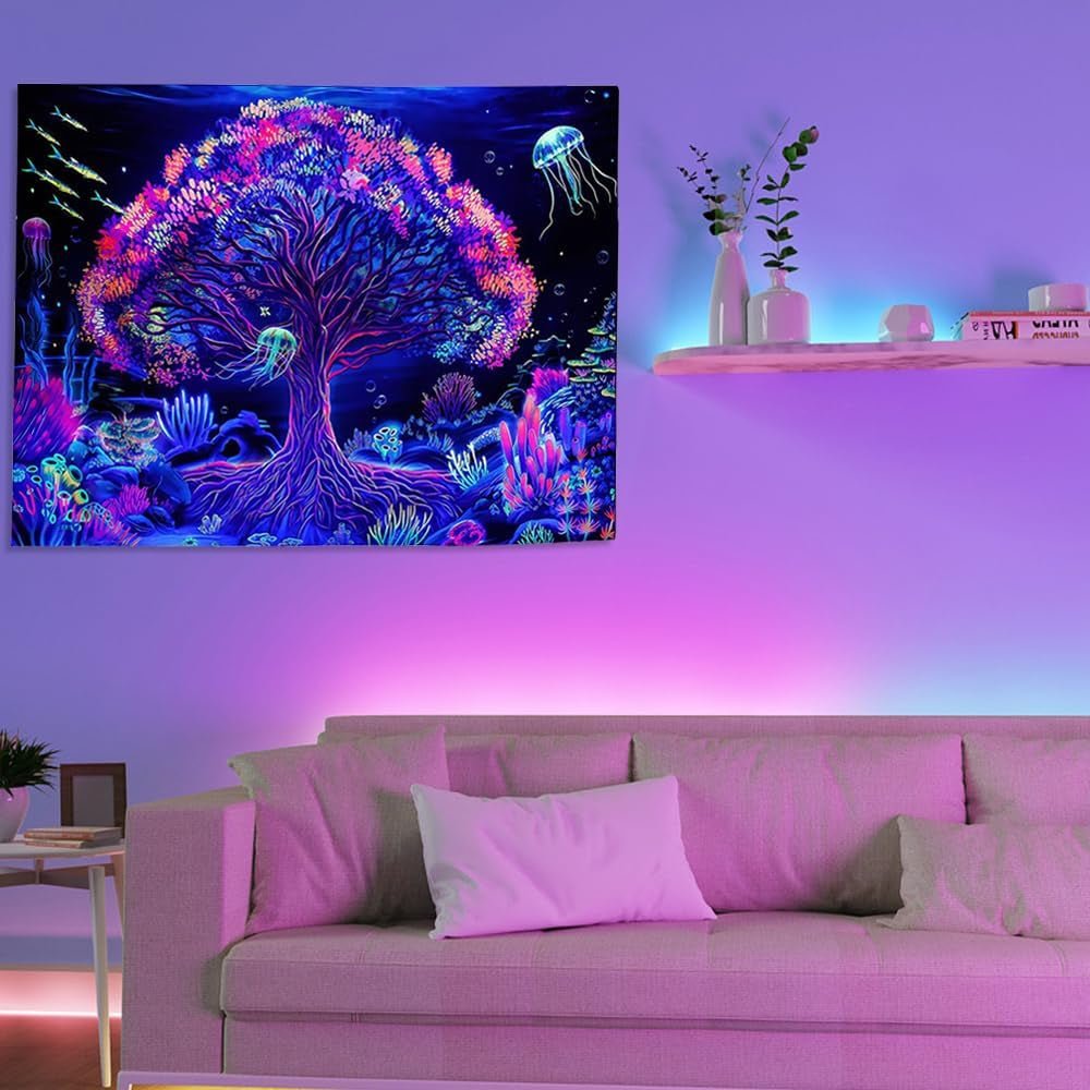 Tapisserie arbre de vie mandala fluo Accueil - Accessoires et Décorations Naty Shop