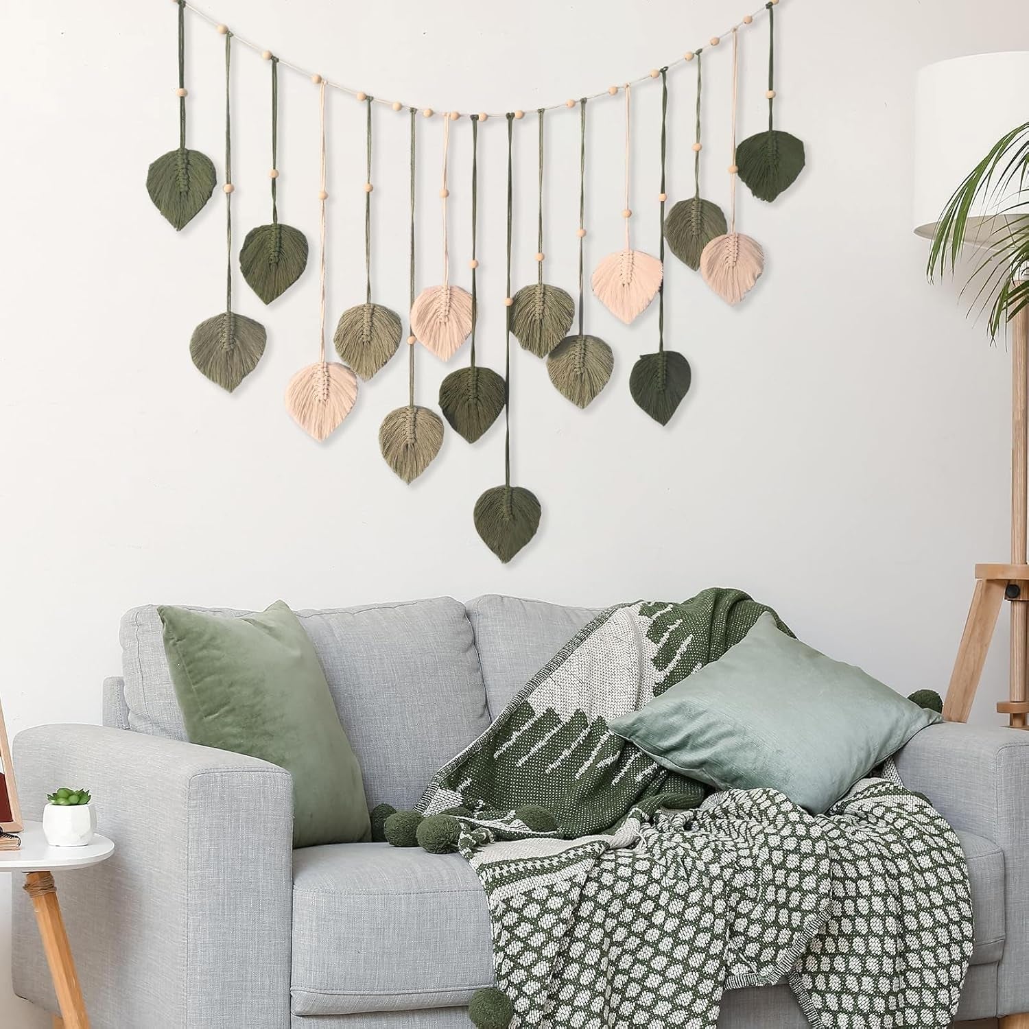 Tapisserie décoration perles en bois motif feuille Maison - Accessoires et Décorations Naty Shop