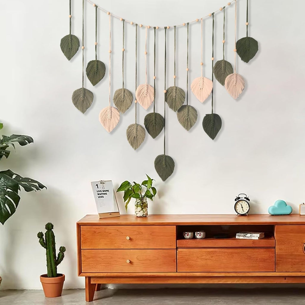 Tapiserie decorare margele lemn frunze design Casa - Accesorii si Decoratiuni Naty Shop