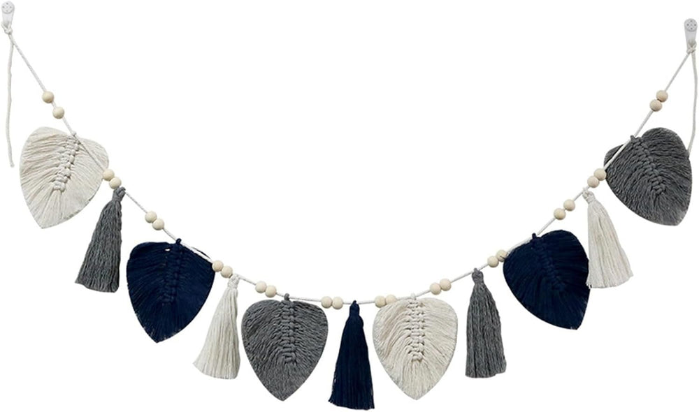 Tapisserie décorative tissée feuilles franges chic Maison - Accessoires et Décorations Naty Shop Bleu