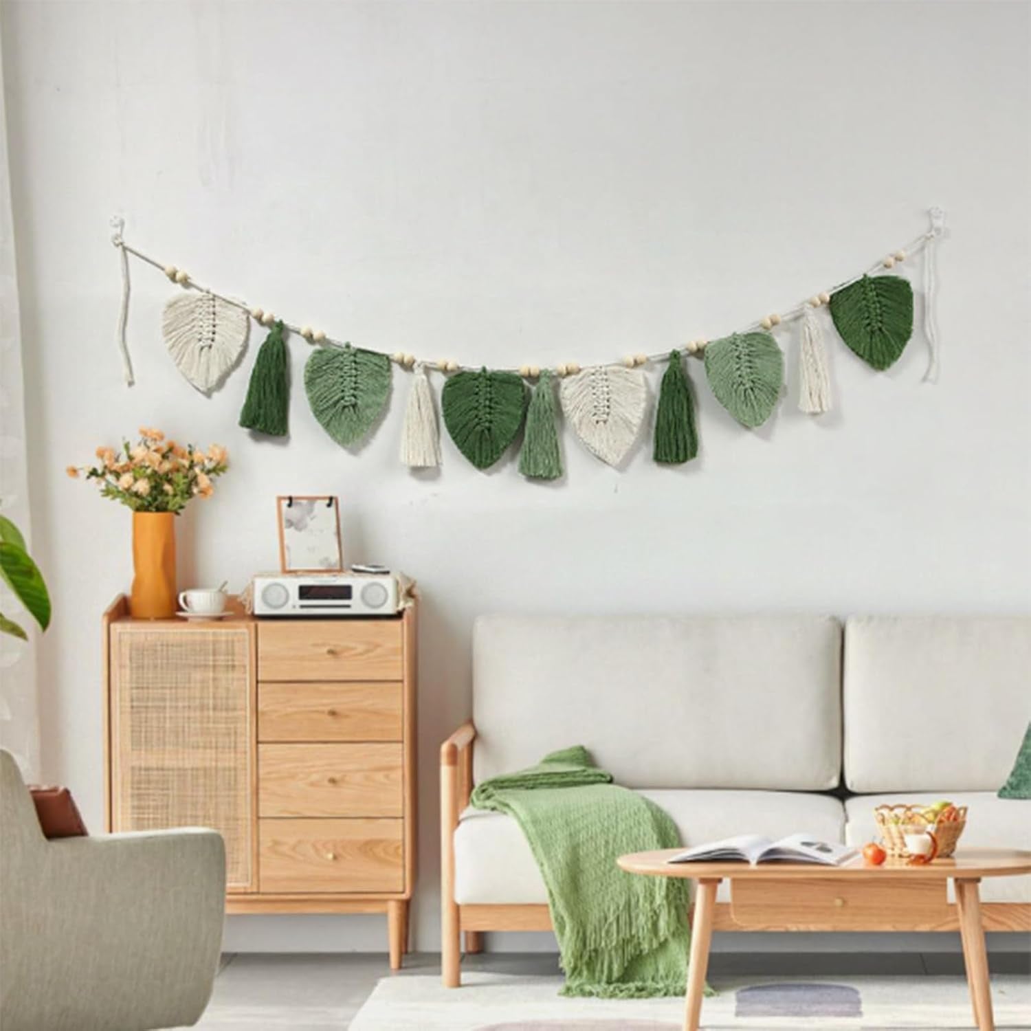 Tapisserie décorative tissée feuilles franges chic Accueil - Accessoires et Décorations Naty Shop